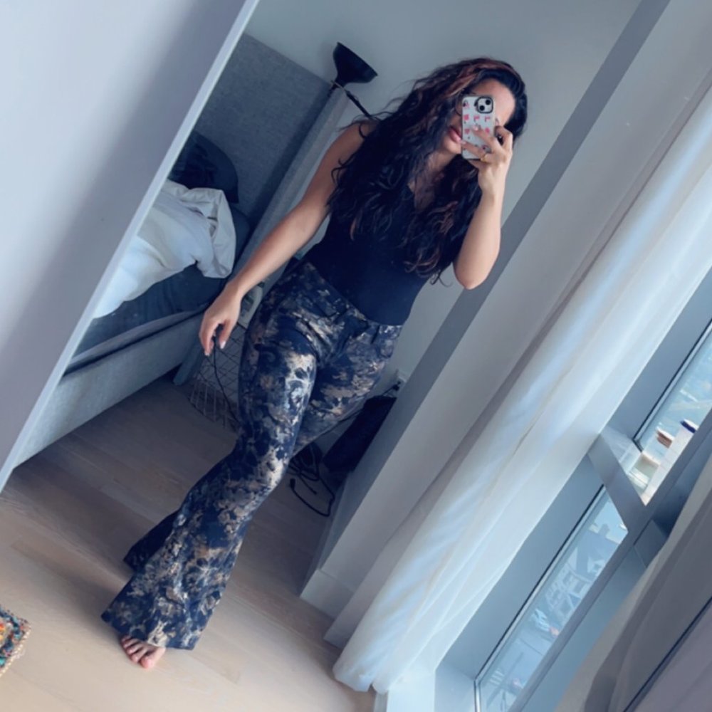 Free People Floral Flare Black and Gold Jeans